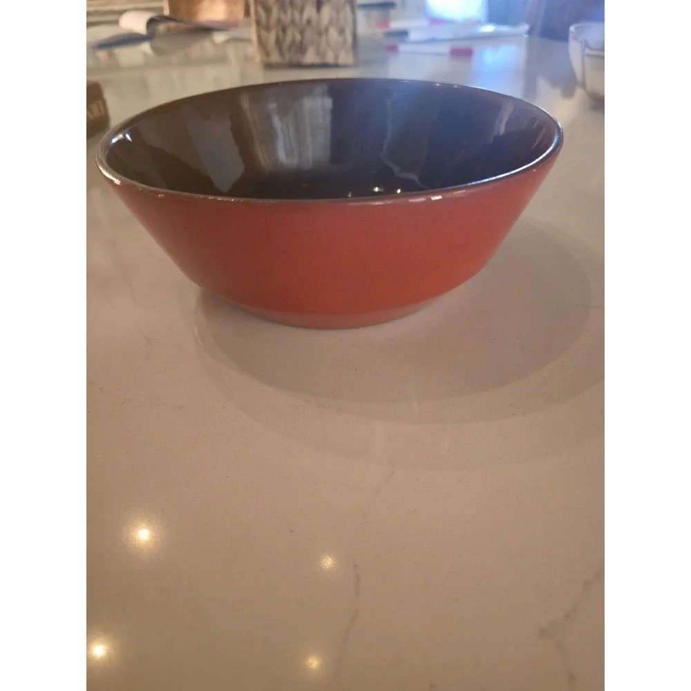 Vintage Frankoma Pottery 6N Flame Red, Orange, Brown Serving Vegetable Bowl 7.5